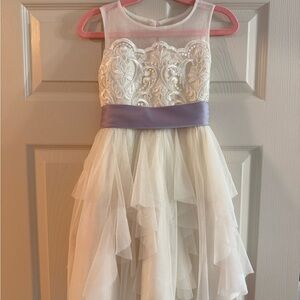 Flower Girl Dress - Ivory with lilac bow